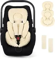 GFU Infant Car Seat Insert Head and Body Support, Reversible Newborn Insert for Carseat with Strap Pads, Soft Stroller Cushion Pillow Insert for Boys and Girls, Fits for Stroller, Swing, Beige