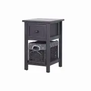Grey Bedside Table with Wicker Basket