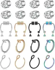 [Mayhoop] Fake Nose Ring - Faux Clip On Hoop and Stud Nose Piercing for Women and Men