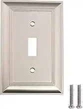 Amazon Basics Single Toggle Light Switch Outlet Wall Plate, Satin Nickel, 3-Pack