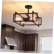 Metal Semi Flush Mount Ceiling Light Fixture, 4-Light Industrial Ceiling Black