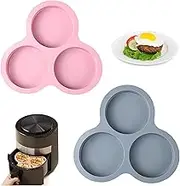 Air Fryer Egg Mold, 2 Pcs Silicone Baking Pan, Non-Stick 3 Cavity Muffin Pans for Baking, Hamburger Bun Pan, Fryer Accessories