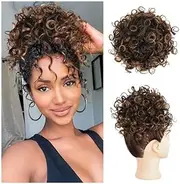 Hair Extension Clips Messy Bun Hairpiece for Women, Elastic Drawstring Short Ponytail Synthetic Loose Waves Curly for Daily Use at Parties Hair Extensions Hairpiece(Brown+dra