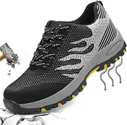 [PHMNZIP] Safety Shoes Work Shoes S3 Men Women with Steel Toe Cap Work Shoes Women Safety Trainers Sporty Protective Shoes for Children Boys, Gray, 10.5 AU