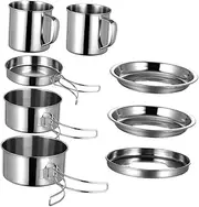 Gatuida 1set Portable Stainless Steel Camping Cookware Lightweight Picnic for Outdoor Cooking and Non-Stick Cookware Essentials for Campers