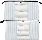 Amooorous Blue Vertical Stripes 60/95 L zippered shoe storage with Reinforced Handles, clear window organizers and storage for Blankets, Comforters, and Clothes