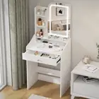 Modern Bedroom Vanity Table Set White Makeup Desk with LED Light Make up Mirror