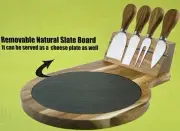 Acacia Wood/ Natural Slate Six Piece Cheese Cutting/ Serving Board Set