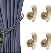 Rierdge 4 Pack Brass Gold Curtain Tieback Hooks, Curtain Holdback Hooks for Wall Mounted, Decorative Hooks Drapery Tiebacks with Screws (4 Pack Brass Gold)