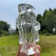 0.19kgNatural Clear Quartz Carved Death Skull Crystal Reiki Skull Halloween gift