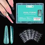 Beautilux Pack of 120 Dual Nail Forms for Acrylic Gel, 12 Sizes, PMMA Nail Extension Nail Gel Shapes, Nail Shape Set with 60 Pieces Nail Stickers