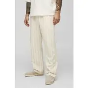 Mens Ecru Straight Leg Jacquard Stripe Joggers