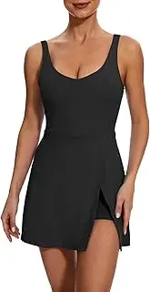 [Sexyasasii] Tennis Dress for Women V Neck Athletic Dress with Built in Shorts and Bra Sleeveless Side Slit Golf Mini Dresses