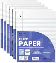Notebook Paper, Loose Leaf Paper, College Ruled Paper, 10.5” x 8”, Filler Paper, 56 gsm, 150 Sheets Per Pack, 900 Sheets, (6 Pack)