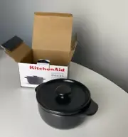 NEW IN BOX [ KitchenAid ] Black Ceramic Stoneware w Lid Mini Cocotte 10cm