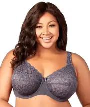 Elila Full Coverage Stretch Lace Underwired Bra - Grey (Size 22K)