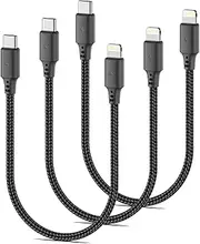 1FT USB C to Lightning Cable Short, [MFi Certified] 3Pack Type C to Lightning Cable PD Fast Charging Nylon Braided USB C iPhone Charger Cord for iPhone 14 13 12 11 Pro Max XR XS 8 SE iPad, Black
