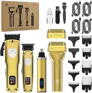 Men's 4-in-1 professional haircut set, wireless shaver, trimmer, nose hair cutter, T-shaped cutter head, smart digital display, gift box, home birthday gift