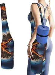 JKLQWH New York City Scenery Printed Yoga Mat Bag Long Tote with Pockets for Your Yoga Accessories Exercise Yoga Mat Carrier Holder Multi-Functional Storage Bag Holds Most Pilates Mats