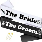 SKJIAYEE "The Bride & The Groom - 2 Pcs Groom to Be Sash and Bride to Be Sash Kit, Black White Bachelor & Bachelorette Party Sashes for Wedding Bridal Shower Decorations Engagement Gifts
