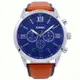 FOSSIL 美國最受歡迎頂尖運動時尚三眼計時皮革腕錶-藍+咖啡-BQ2125IE