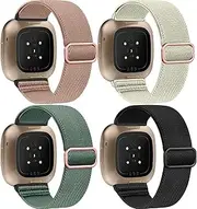 [Zspoly] 4 Pack Stretch Nylon Bands, Compatible with Fitbit Versa 4/Fitbit Versa 3 Bands/Fitbit Sense 2/Fitbit Sense Bands, Adjustable Soft Sport Woven Strap for Men and Women