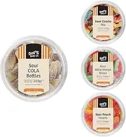 J.C.'s Sour Fruit Snack Tubs (Sour Strawberry, Cola, Watermelon, Peach Hearts) Bundle