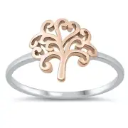 Two Toned Tree of Life Ring 925 Sterling Silver 11mm Casual Band Size 4-10