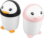 Angoily 2pcs Desktop Trash Can Small Trash Can Table Garbage Bin Waste Paper Basket Desktop Plastic Trash Can Plastic Table Wastebasket Garbage Can Penguin Table Trash Bin Pp