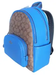 COACH Women's Court Backpack (Khaki/Racer Blue) Coach Gift Bag Included.