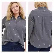 NEW Torrid Plus 5X Button Front Top Shacket Taylor Gray Daisy Print Long Sleeve