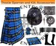 Scottish Handmade Ramsey Blue Tartan 8 yard Kilt & Accessories Package for Men's