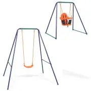 2-in-1 Single Swing and Toddler Swing Orange Outdoor Play Equipment Kids F 91362