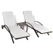 2pc Wheeled Sun Lounger With Table Rattan Beach Sunbed Garden Pool Chaise Lounge
