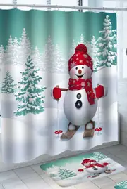 Cute Red Hat Snowman Skiing Shower Curtain