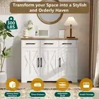 N-000-C-8837 White Sideboard Cabinet Kitchen Storage Modern Farmhouse Buffet