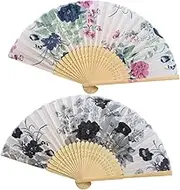Alipis 2Pcs Vintage Style Collapsible Floral Folding Fan Light Green Ink Painting Design Elegant Hand Fan for Ancient Fan for Summer Events