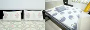100% Pure Cotton Traditional Jaipuri Printed Bedsheet (Mughal Gardens Prints) and Cobalt Comfort Double Bed King Size Cotton Bedsheet | Dark Blue on White Base