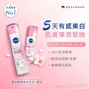 【NIVEA 妮維雅】止汗爽身噴霧 美白精華植萃150mlx1(櫻花/百合 全天候自信舒適的感爽呵護)