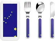 Alaska State Flag 3 Piece Set For Camping Stainless Steel Flatware, Spoon, Fork, Knife, Ideal For Outdoor