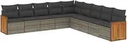 vidaXL Garden Sofa Set - Outdoor Modular Lounge Furniture 9-Piece Grey Cushioned Seating - Weather-Resistant Rattan Patio Arrangement