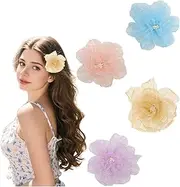Pack of 4 Baby Girls Hair Clips Chiffon Flowers Alligator Clips 2 Inch Boutique Clips Flower Hair Accessories for Teenagers Children Toddlers