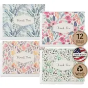 Paper Thank You Card Set - 12 Assorted Greeting 12-Count Watercolor Flowers