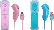 Poglen 2 Packs Wireless Gesture Controller and Nunchuck Jostick Compatible for Wii Wii U Console (Pink and Blue)