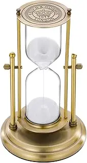 SuLiao Antique 60 Minute Hourglass, 360° Revolving Sand Timer, Large Brass Sand Clock, White Sand Watch, Vintage Reloj De Arena 1 Hora, Unique Metal One Hour Glass for Home, Desk, Office Decor