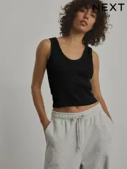 Black Ribbed Seamless Vest Top (E59996) | $34