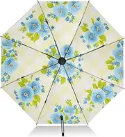 [RPLIFE] Light Blue Flowers Green Umbrella, Lightweight Durable Automatic Open/close Umbrella for Women, Travel Umbrellas for Rain and Sun