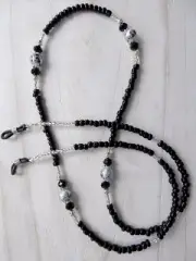 * Black Crystal* Glasses Chain Spectacles Holder Eyeglass Strap Beaded Cord