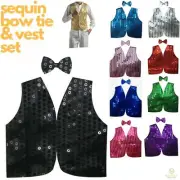 Men's SEQUIN VEST Dance Costume Party Coat Disco Accessory Sparkle Waistcoat