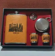 Stainless steel set, Flask, 9 oz, 2 shot glasses, sippy cup with lid. For drinks
